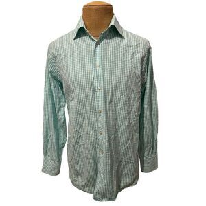 SUITSUPPLY Men's Long Sleeve Dress Shirt White Teal Gingham Cotton Size 42